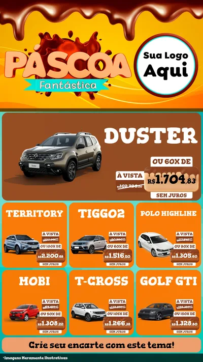 Modelo de Rede Social para Stories com o tema Páscoa Fantástica para Concessionaria de Carros