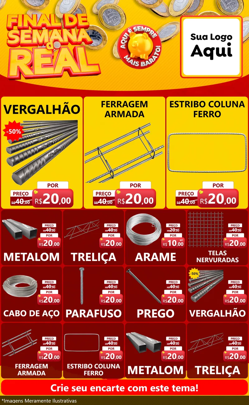 Modelo de Encarte para Encarte Grande com o tema Final de Semana do Real para Ferragens