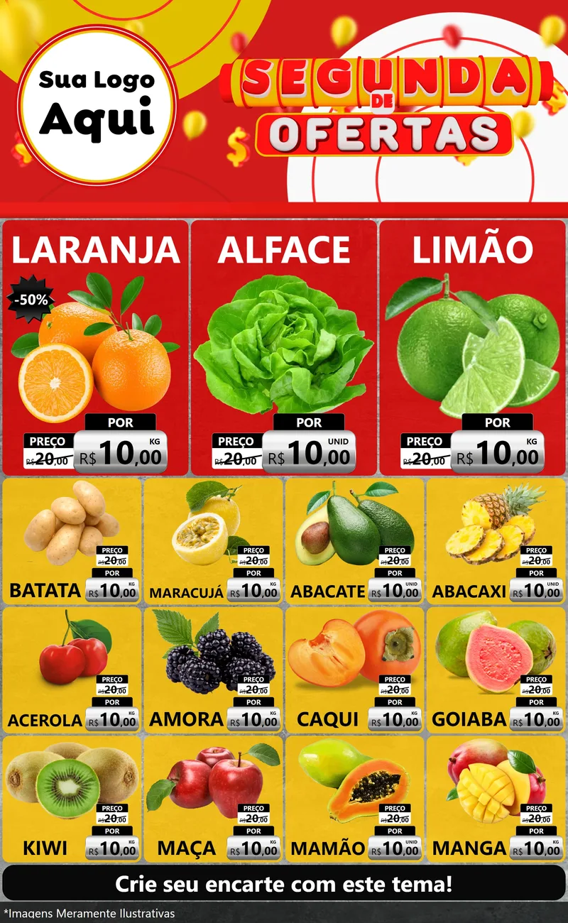 Modelo de Encarte para Encarte Grande com o tema Segunda de Ofertas para Hortifrúti