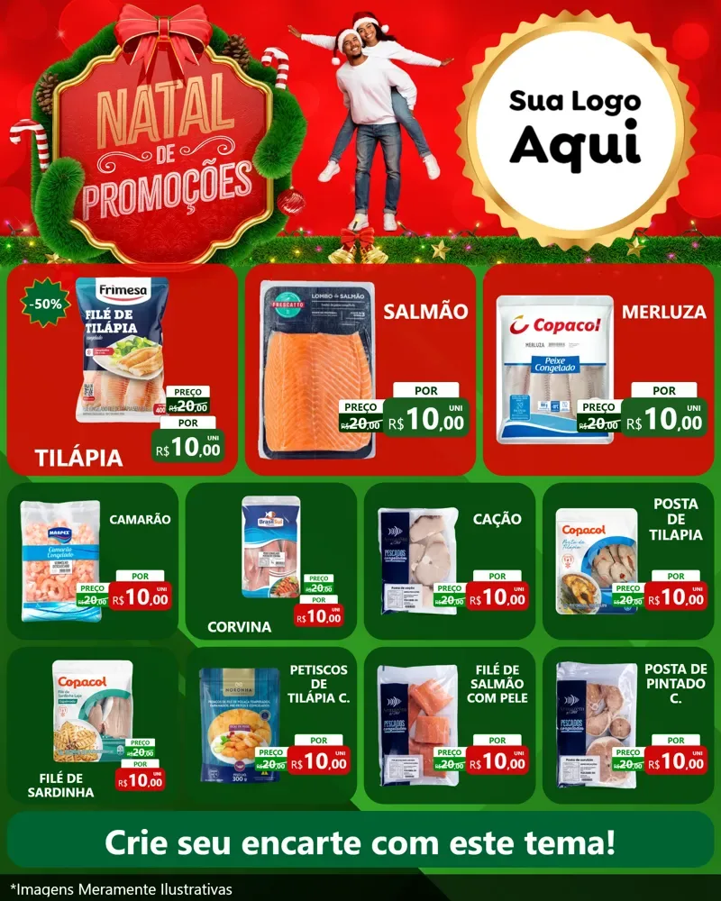 Modelo de Rede Social para Feed Instagram com o tema Natal de Promoções para Peixaria