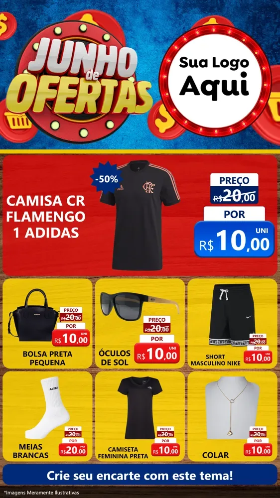 Modelo de Rede Social para Stories com o tema Junho de Ofertas para Roupas e acessórios