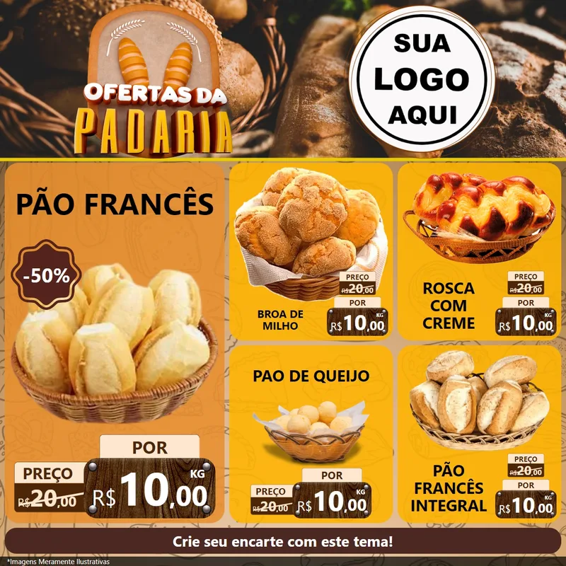Modelo de Rede Social para Feed Facebook com o tema Ofertas da Padaria para Padaria