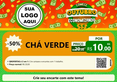 Modelo de Cartaz para Cartaz A4 Horizontal com o tema Comece Outubro Economizando para Produtos Naturais
