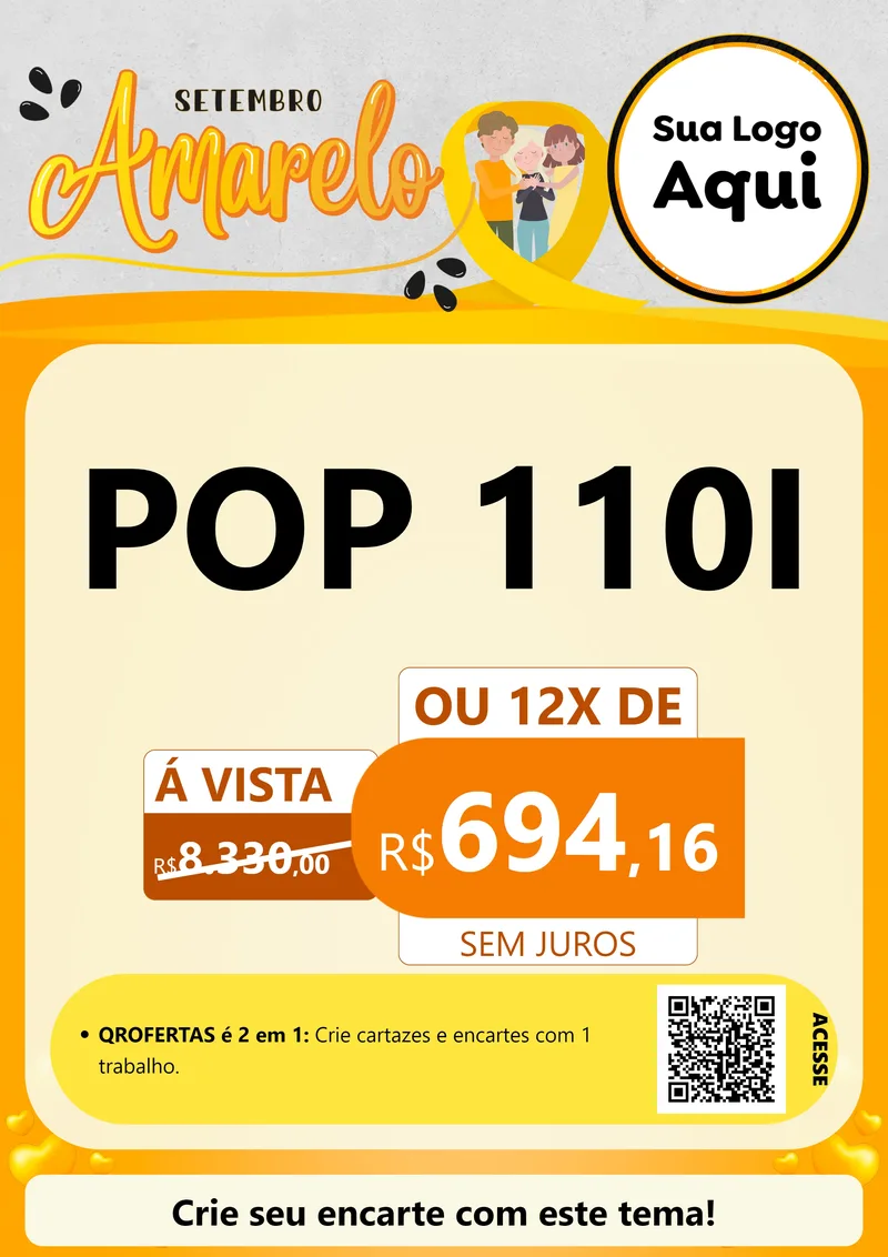 Modelo de Cartaz para Cartaz A4 Vertical com o tema Setembro Amarelo para Concessionaria de Motos