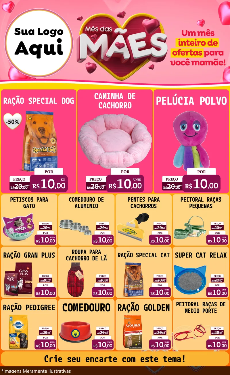 Modelo de Encarte para Encarte Grande com o tema Mês das Mães para Pet Shop