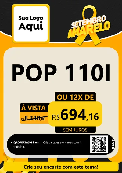 Modelo de Cartaz para Cartaz A4 Vertical com o tema Setembro Amarelo para Concessionaria de Motos