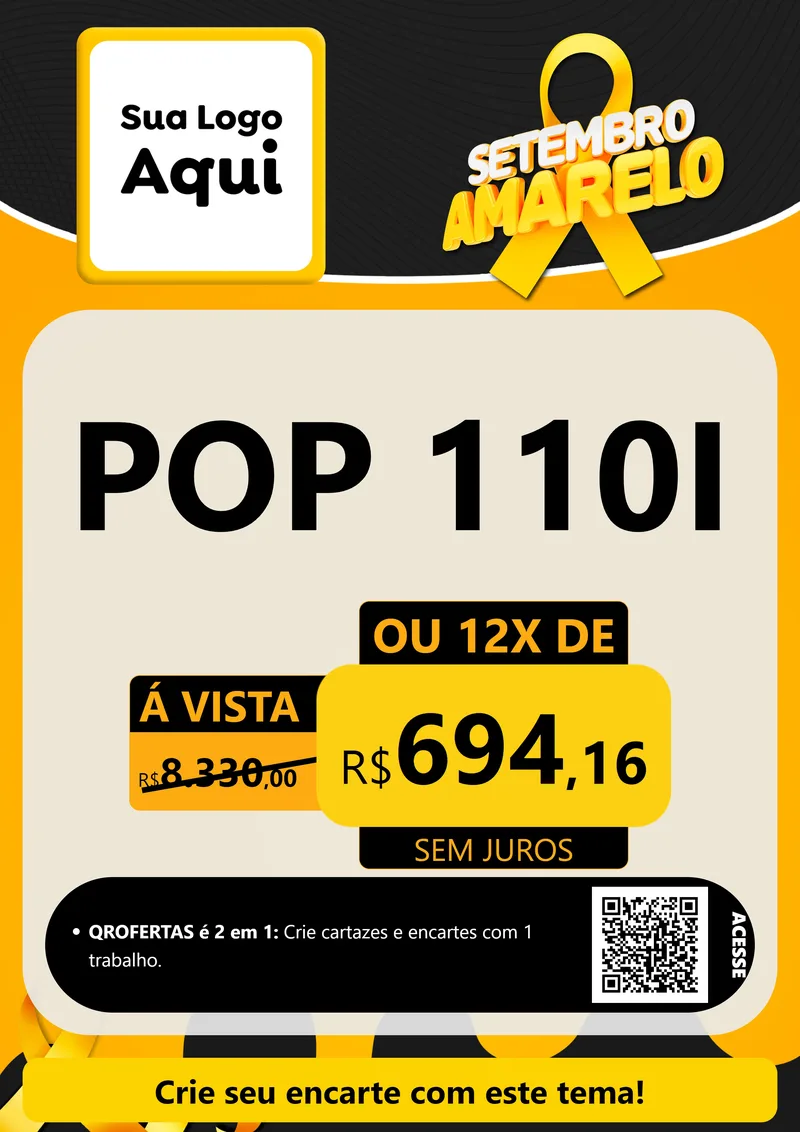 Modelo de Cartaz para Cartaz A4 Vertical com o tema Setembro Amarelo para Concessionaria de Motos