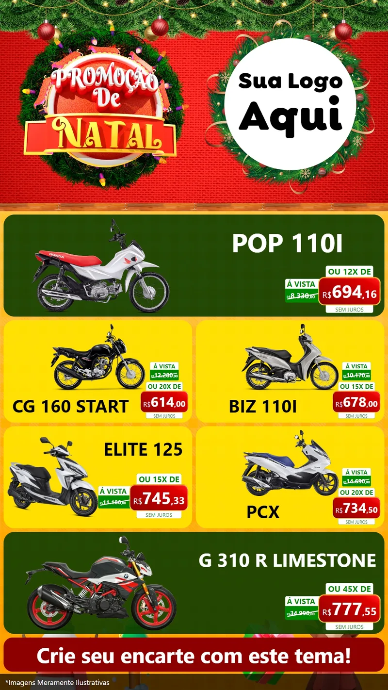 Modelo de TV para TV Vertical com o tema Promoção de Natal para Concessionaria de Motos