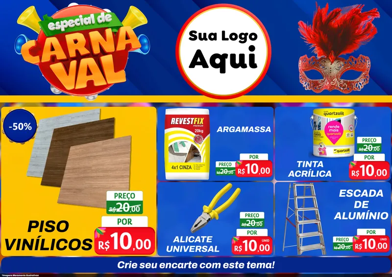 Modelo de Encarte para Encarte A4 Horizontal com o tema Especial de Carnaval para Material para Construção