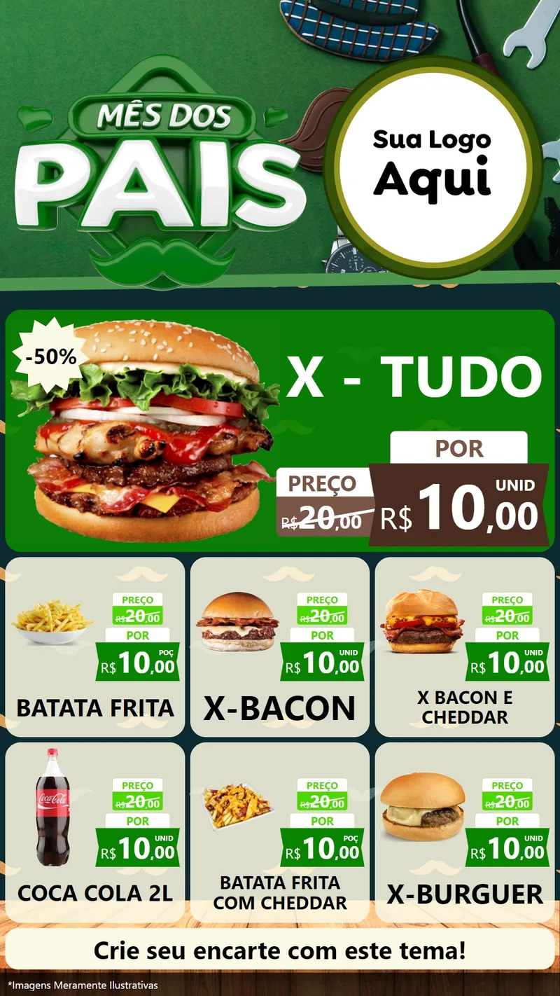 Modelo de Rede Social para Stories com o tema Mês dos Pais para Hamburgueria