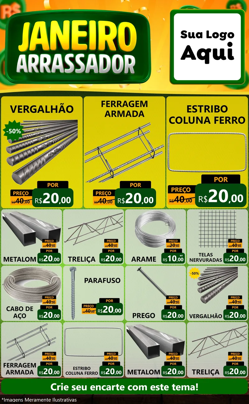 Modelo de Encarte para Encarte Grande com o tema Janeiro Arrasador para Ferragens
