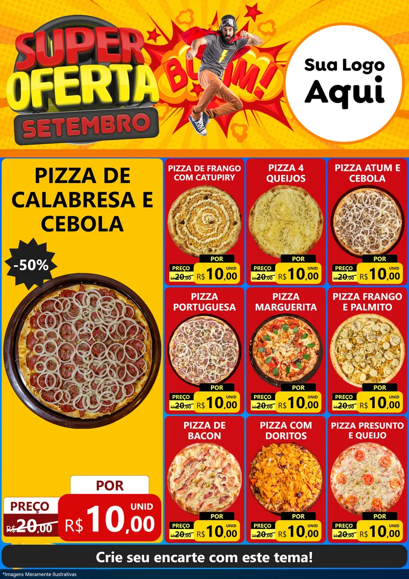 Modelo de Encarte para Encarte A4 Vertical com o tema Super Oferta Setembro para Pizzaria
