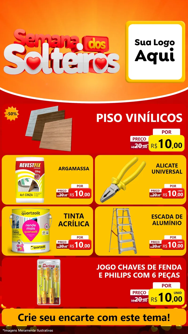 Modelo de TV para TV Vertical com o tema Semana dos Solteiros para Material para Construção