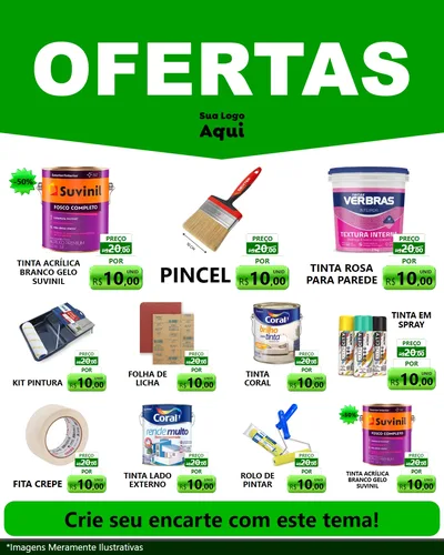 Modelo de Rede Social para Feed Instagram com o tema Ofertas Verde Cartaz para Tintas e Ferramentas