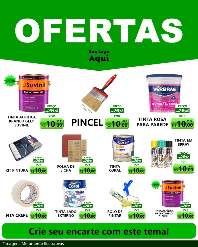 Modelo de Rede Social para Feed Instagram com o tema Ofertas Verde Cartaz para Tintas e Ferramentas