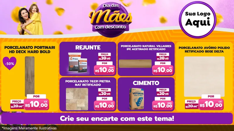 Modelo de TV para TV Horizontal com o tema Dia das Mães com Desconto para Pisos e revestimentos