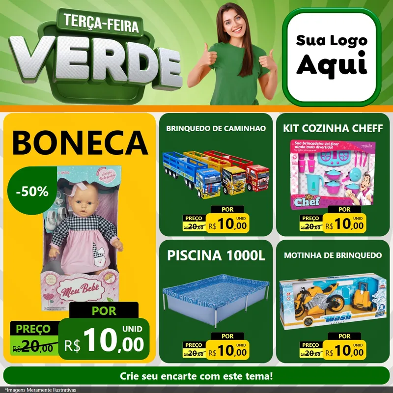 Modelo de Rede Social para Feed Facebook com o tema Terça - Feira Verde para Brinquedos