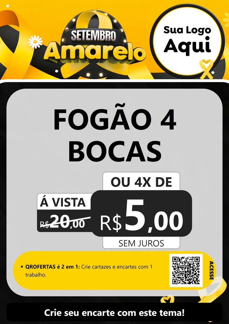 Modelo de Cartaz para Cartaz A4 Vertical com o tema Setembro Amarelo para Móveis e Eletro