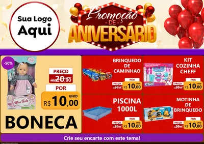 Modelo de Encarte para Encarte A4 Horizontal com o tema Promoção de Aniversário para Brinquedos
