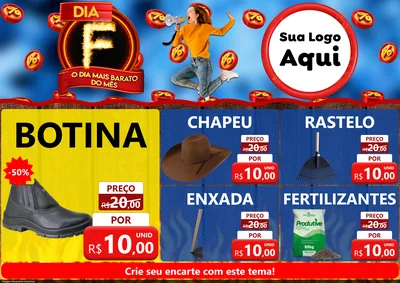 Modelo de Encarte para Encarte A4 Horizontal com o tema Dia F - O Dia Mais Barato Do Mês para Agropecuária