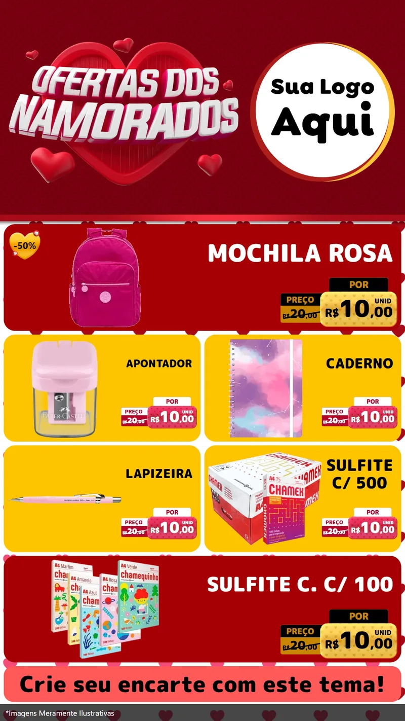 Modelo de TV para TV Vertical com o tema Ofertas Dos Namorados para Papelaria