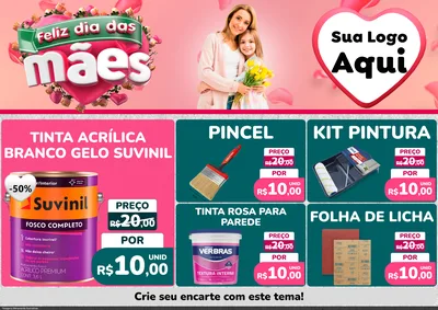 Modelo de Encarte para Encarte A4 Horizontal com o tema Feliz Dia das Mães para Tintas e Ferramentas