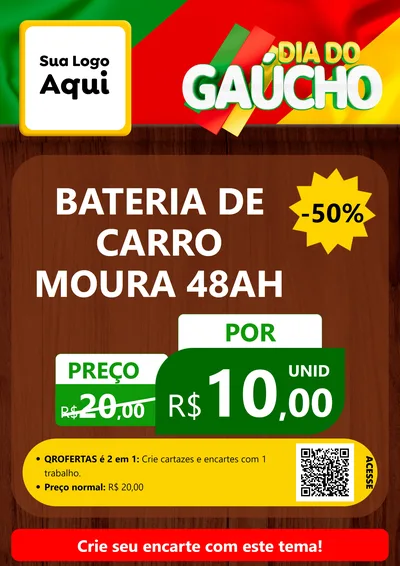 Modelo de Cartaz para Cartaz A4 Vertical com o tema Dia do Gaúcho para Baterias Elétricas