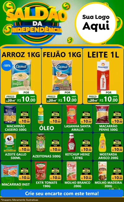 Modelo de Encarte para Encarte Grande com o tema Saldão da Indepêndencia para Supermercado