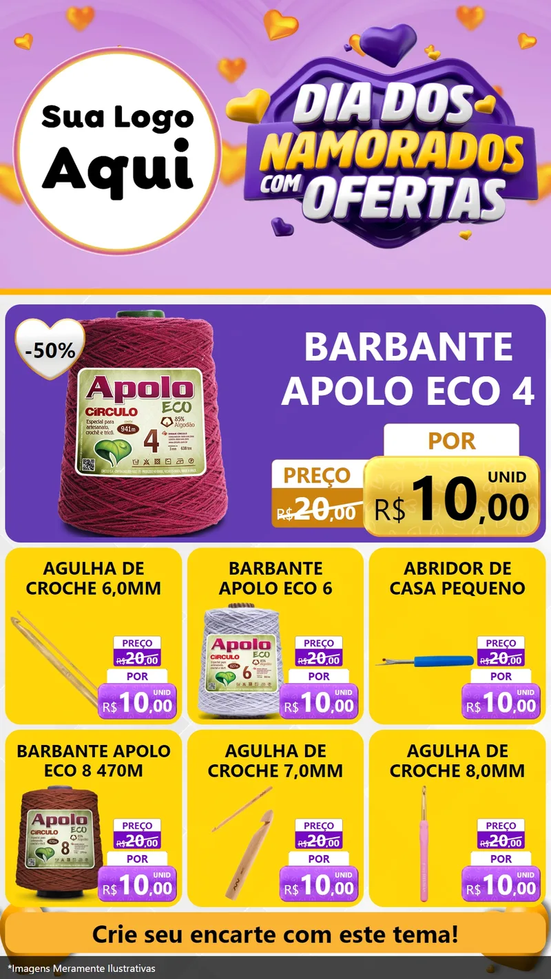 Modelo de Rede Social para Stories com o tema Dia Dos Namorados Com Ofertas para Armarinho e Aviamentos