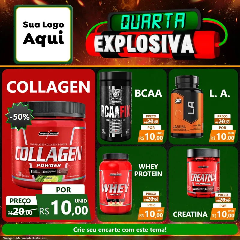 Modelo de Rede Social para Feed Facebook com o tema Quarta Explosiva para Suplementos alimentares
