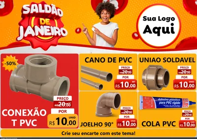 Modelo de Encarte para Encarte A4 Horizontal com o tema Saldão de Janeiro para Tubos e conexões