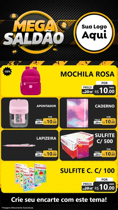 Modelo de TV para TV Vertical com o tema Mega Saldão para Papelaria