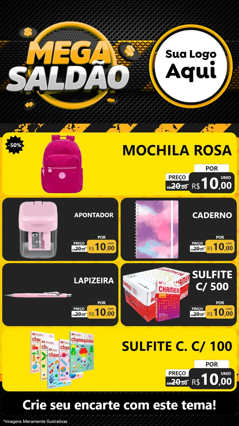 Modelo de TV para TV Vertical com o tema Mega Saldão para Papelaria