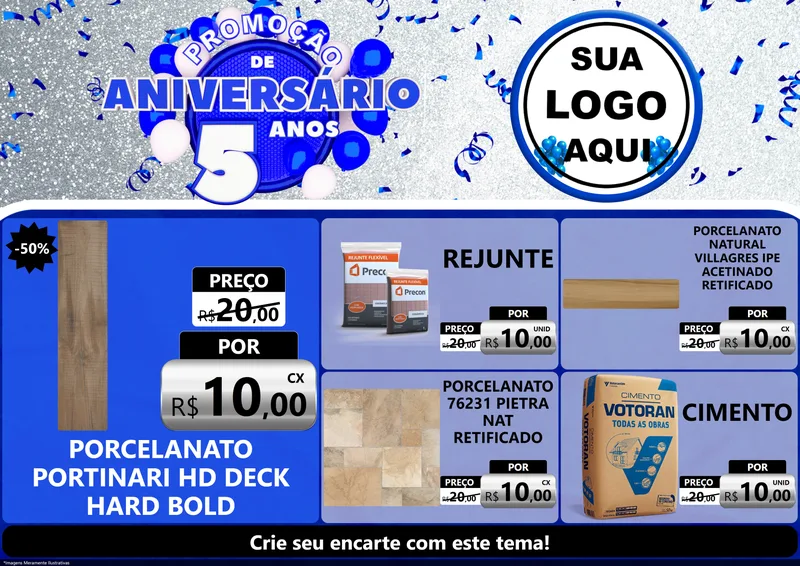 Modelo de Encarte para Encarte A4 Horizontal com o tema Promoção de Aniversário - 5 Anos para Pisos e revestimentos