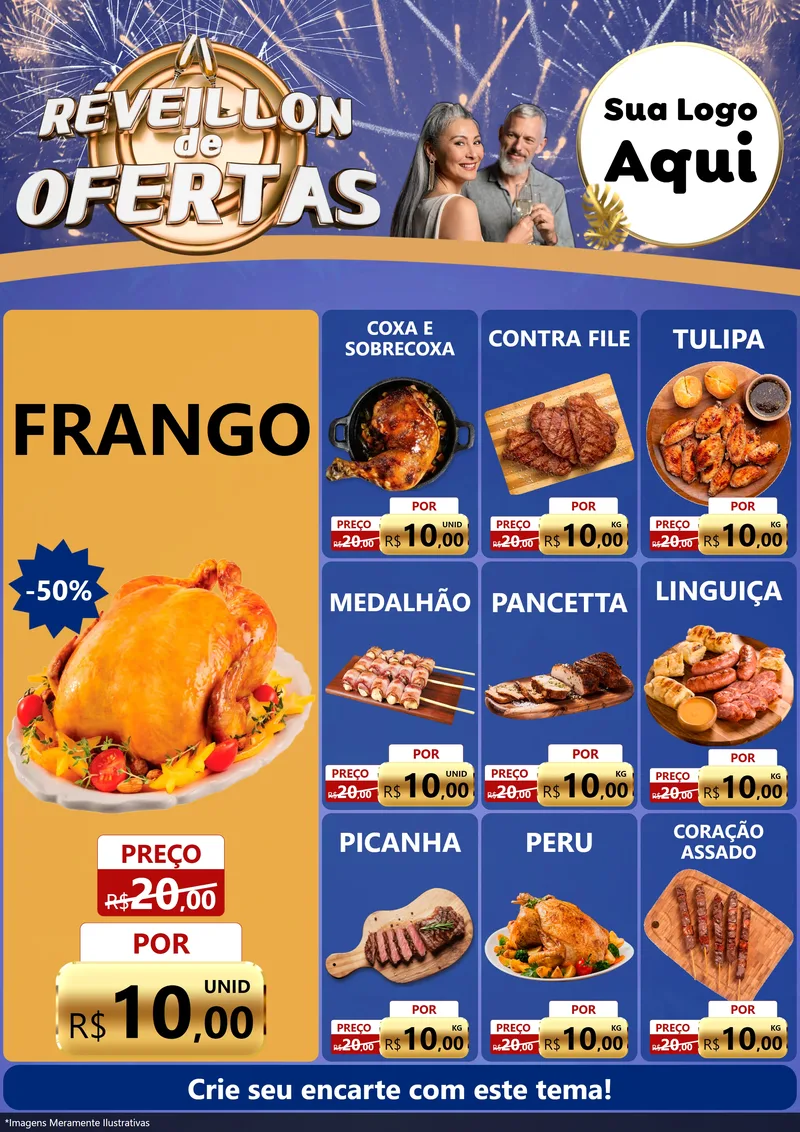 Modelo de Encarte para Encarte A4 Vertical com o tema Réveillon de Ofertas para Assados