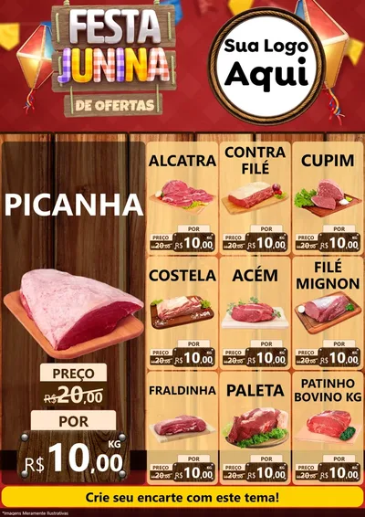 Modelo de Encarte para Encarte A4 Vertical com o tema Festa Junina de Ofertas para Açougue