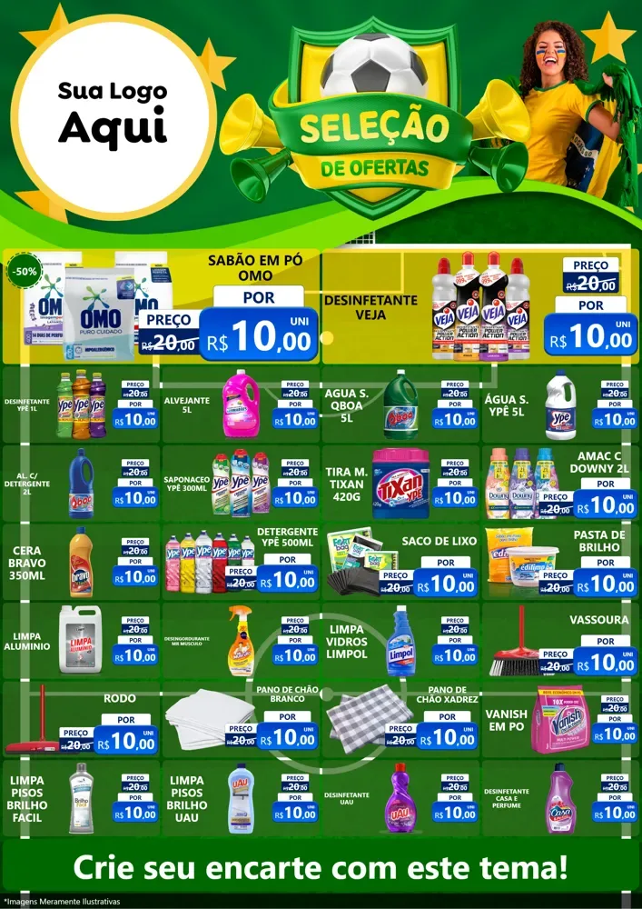 Modelo de Encarte para Encarte A4 Vertical com o tema Seleção de Ofertas - Copa para Produtos de Limpeza