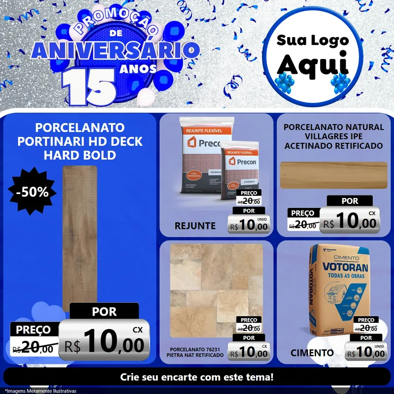 Modelo de Rede Social para Feed Facebook com o tema Promoção de Aniversário - 15 Anos para Pisos e revestimentos
