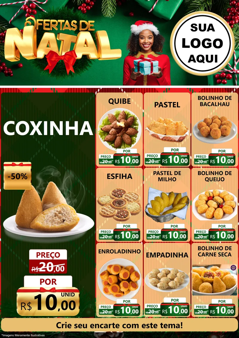 Modelo de Encarte para Encarte A4 Vertical com o tema Ofertas de Natal para Salgadaria