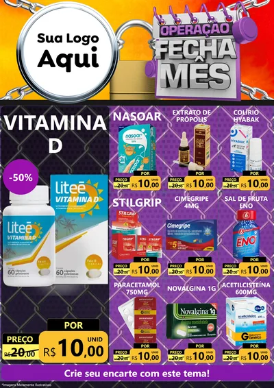 Modelo de Encarte para Encarte A4 Vertical com o tema Operação Fecha Mês para Farmácia