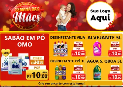 Modelo de Encarte para Encarte A4 Horizontal com o tema Semana das Mães para Produtos de Limpeza
