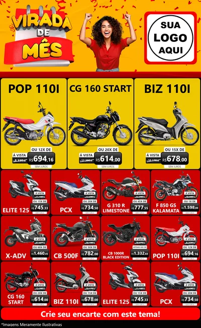 Modelo de Encarte para Encarte Grande com o tema Virada de Mês para Concessionaria de Motos