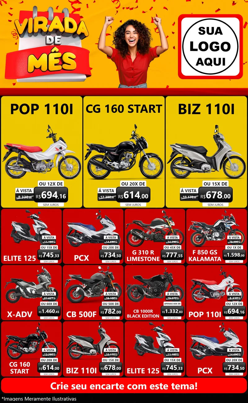 Modelo de Encarte para Encarte Grande com o tema Virada de Mês para Concessionaria de Motos