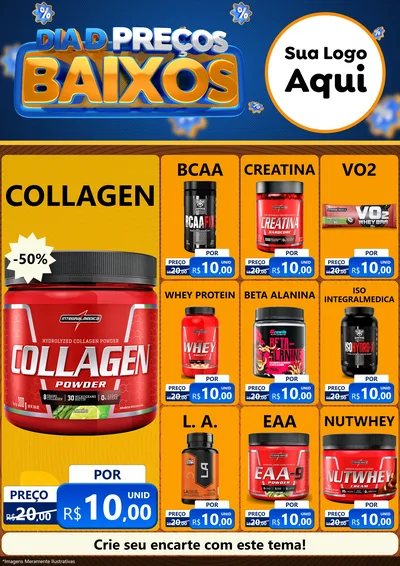 Modelo de Encarte para Encarte A4 Vertical com o tema Dia D Preço Baixo para Suplementos alimentares