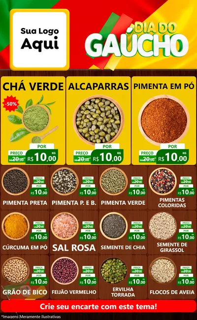 Modelo de Encarte para Encarte Grande com o tema Dia do Gaúcho para Produtos Naturais