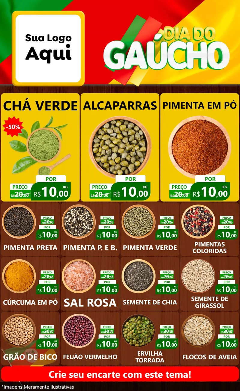 Modelo de Encarte para Encarte Grande com o tema Dia do Gaúcho para Produtos Naturais