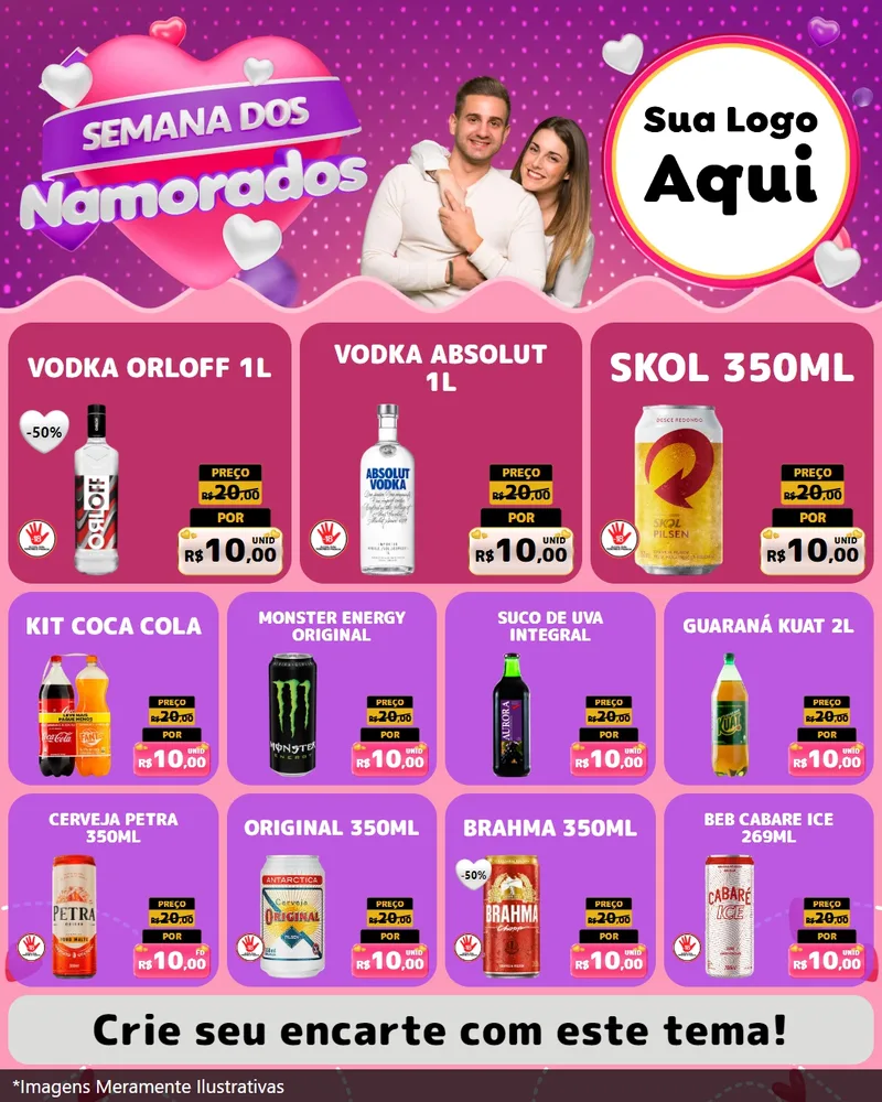 Modelo de Rede Social para Feed Instagram com o tema Semana dos Namorados para Distribuidora de bebidas