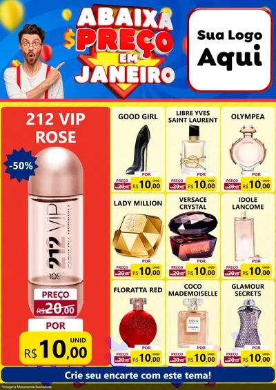 Modelo de Encarte para Encarte A4 Vertical com o tema Abaixa Preço em Janeiro para Perfumes
