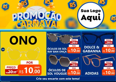 Modelo de Encarte para Encarte A4 Horizontal com o tema Promoção de Carnaval para Óticas