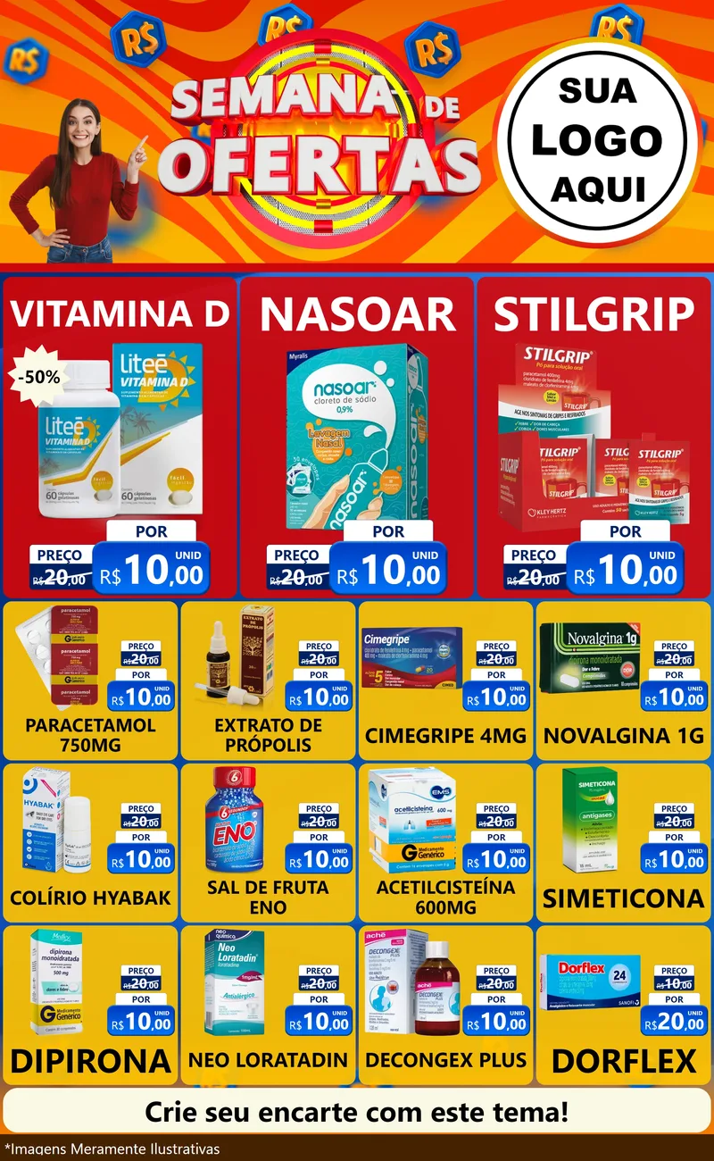 Modelo de Encarte para Encarte Grande com o tema Semana de Ofertas para Farmácia